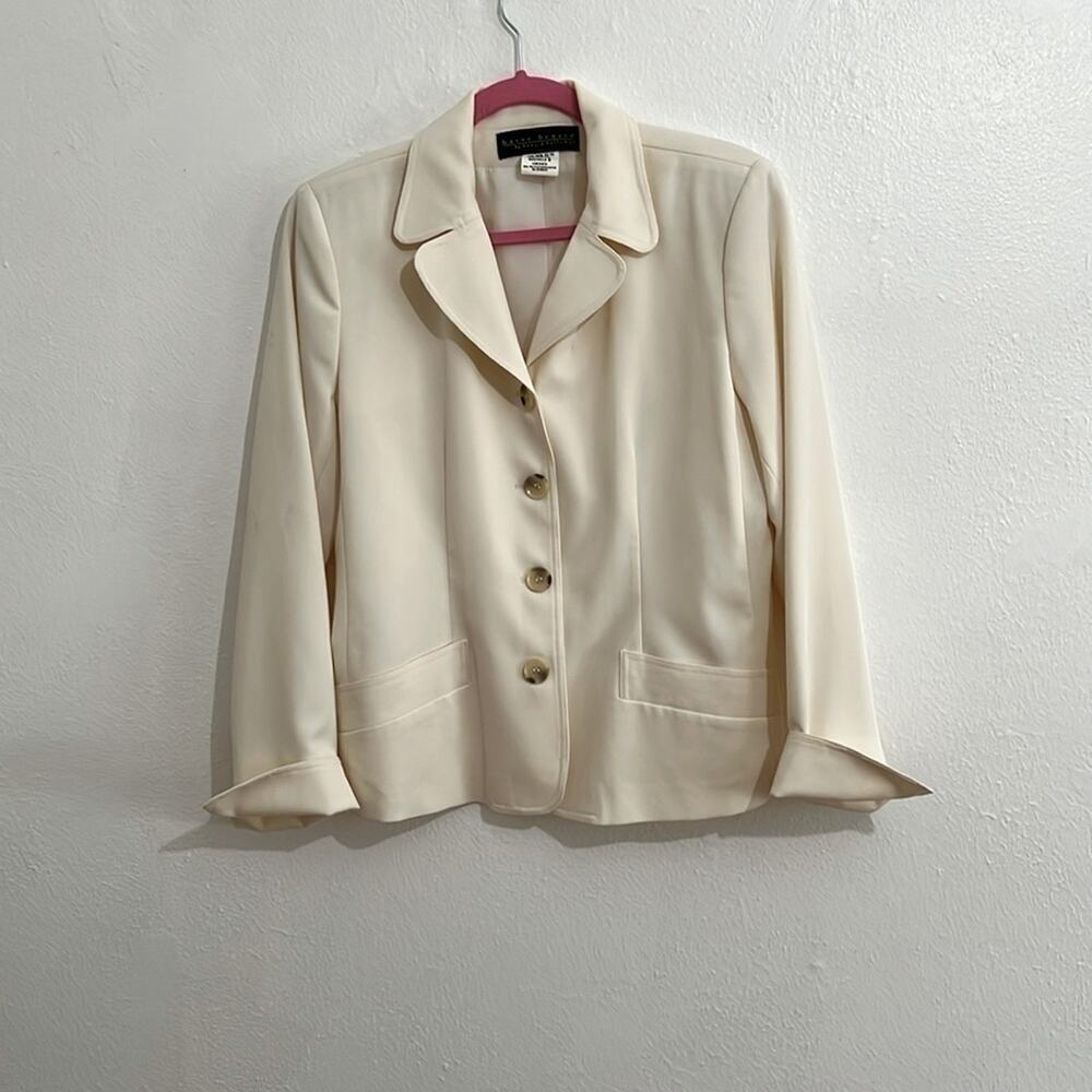 Vintage Harve Bernard Cream 4 Button Rounded Collar Cuffed Blazer Jacket Size 8